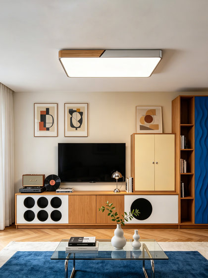 Living Room Lamp 2026 New Model High-End Vintage Style Wood Grain Color Main Lamp Rectangular Eye-Protection Ceiling Lamp Zhongshan Lighting Fixtures