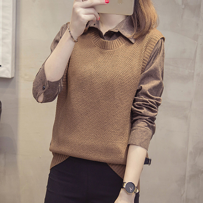 Fat Sister Early Spring Money big size women's clothing Loose Fashion Fake two shirts 200 catty Fat Mm Knit Jersey Woman