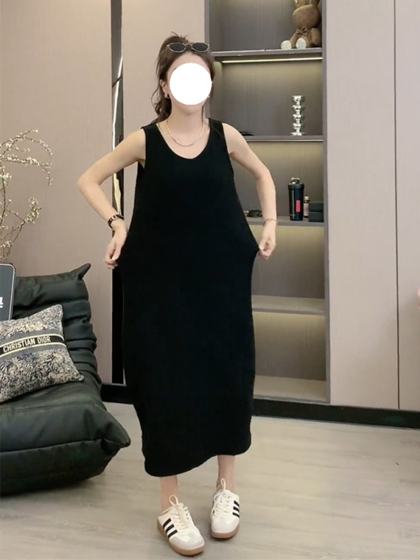 Plus-Size Women's Elegant Spaghetti Strap Dress, Summer 2026 New Style, Slimming, Loose-Fitting, Mid-Length Tank Dress