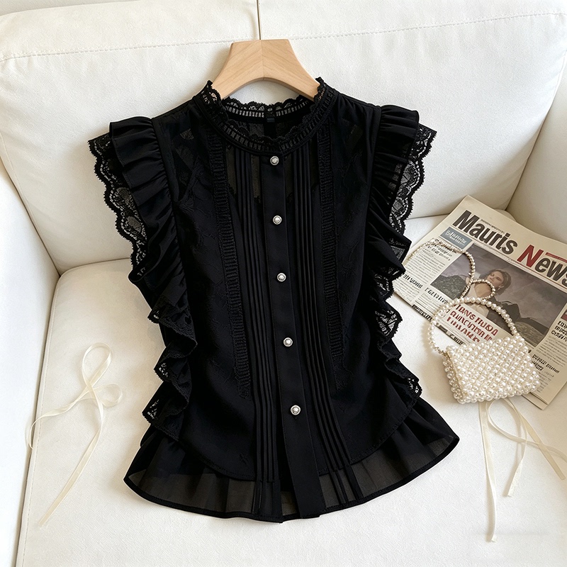Plus-Size Women's Clothing 2026 Summer New Style Black Round-Neck High-End Lace Patchwork Versatile Top Elegant Sleeveless Shirt Plus-Size Women's Clothing 2026 Summer New Style Black Round-Neck High-End Lace Patchwork Versatile Top Elegant Sleeveless Shirt