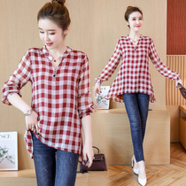 Autumn 2021 new womens large size belly-covering base shirt Western style short-sleeved summer top fat mm loose chiffon shirt