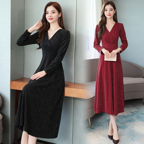 Large size mm fat summer high waist dress 2021 spring and autumn new womens fat sister temperament socialite over-the-knee dress