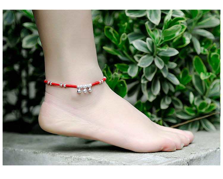 Năm sinh dây đỏ vòng chân nữ mô hình 990 sterling bạc cung điện chân chuông retro chuông chân dây chuyển hạt lợn quà tặng năm lắc chân nữ
