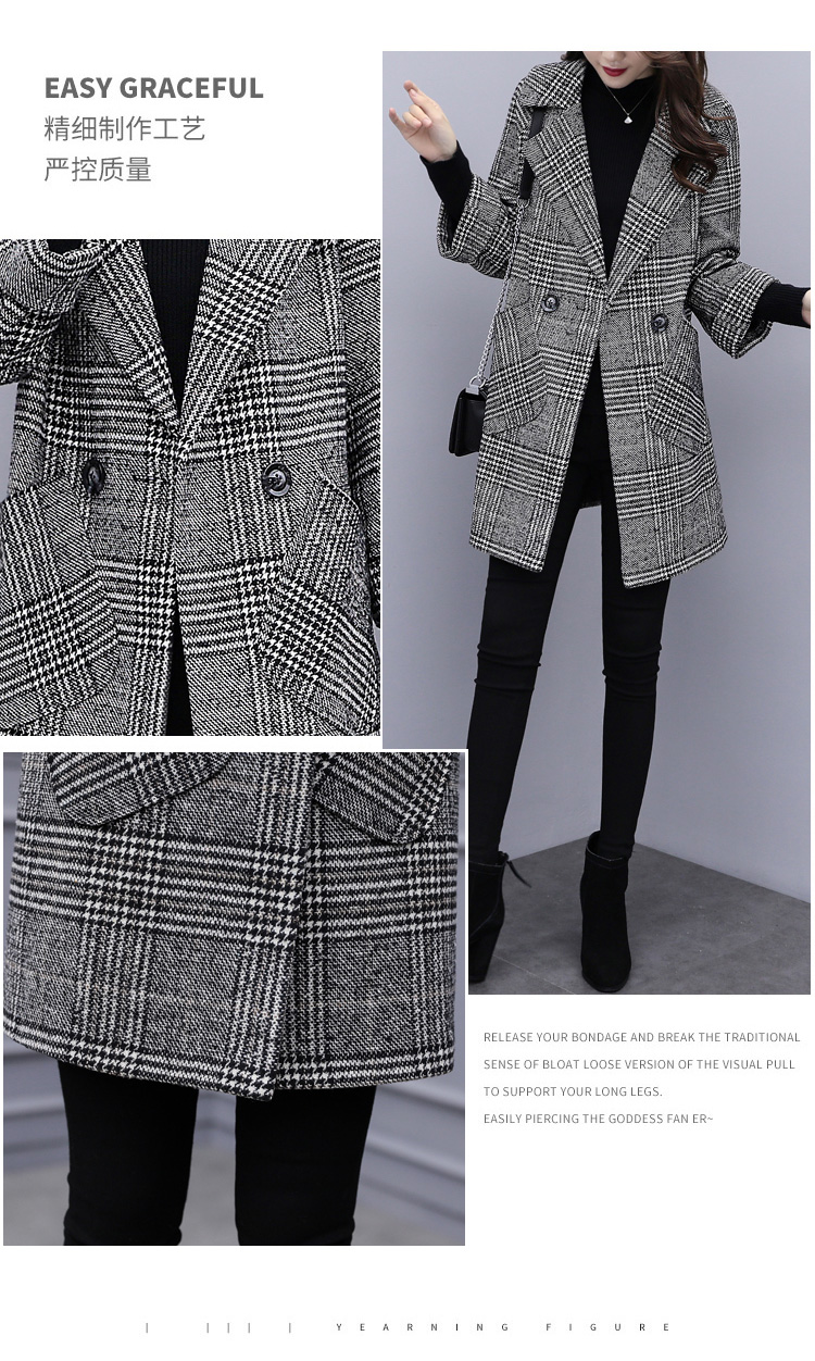 Mùa thu đông 2018 phiên bản mới của Hàn Quốc với chiếc áo khoác mỏng hàng ngàn con chim tartan mỏng trong phần dài của áo khoác len phổ biến áo khoác dài