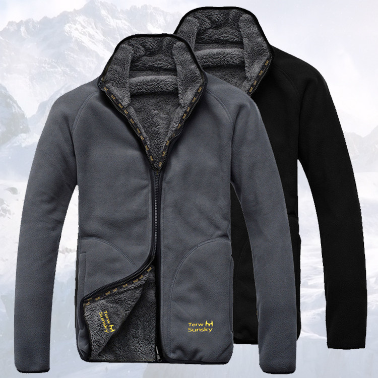 Outdoor autumn and winter Two sides wearing coral suede thickened grip suede jacket male style Loose Warm Windproof Winter Clothing