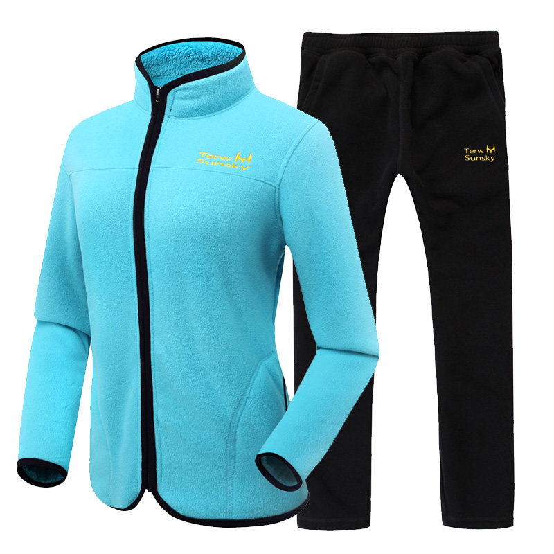 2021 autumn and winter outdoor thickened windproof fleece pants suit women's cold-resistant warm fleece sweater two-piece set - Taobao