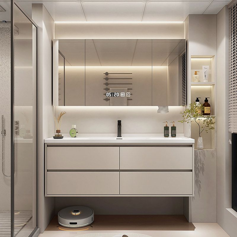 New Cream-Style Bathroom Cabinet with Integrated Ceramic Washbasin, Bathroom Sink Cabinet Combination, Hand-Washing and Washing Station