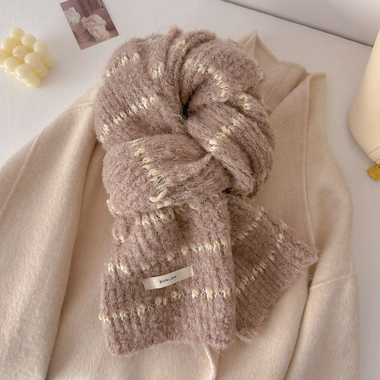 2025 new winter scarf for women, soft and waxy, high-end, wool striped knitted autumn and winter warm couple scarf