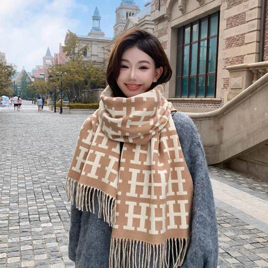 2024 new imitation cashmere large letter scarf for women winter fashion versatile outer shawl dual-purpose warm scarf trendy
