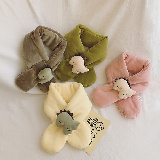 Autumn and winter cute children's small scarf plush cartoon dinosaur cross baby scarf for boys and girls to keep warm