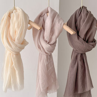 Ethnic Style Women's Spring and Autumn Thin Scarf Shawl, Cotton-Linen Feel, Versatile, Artistic Travel Silk Scarf, Autumn and Winter Gauze Scarf, Neck Scarf