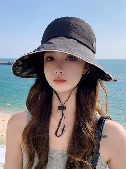 2025 New Style Half-Top Sun Protection Hat for Women, Summer Foldable Black Uv-Blocking Sun Hat, Fisherman's Hat, Sun Hat