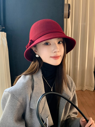 2024 New Hepburn Style Pure Wool Fisherman Hat for Women, Autumn and Winter Fashion British French Retro Hat