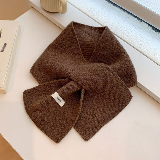 2024 New 100% Wool Knitted Scarf for Women, Autumn and Winter Korean Style, Versatile Warm Cross Scarf for Couples, Men's Small Scarf