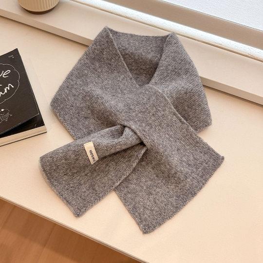 2024 New 100% Wool Knitted Scarf for Women, Autumn and Winter Korean Style, Versatile Warm Cross Scarf for Couples, Men's Small Scarf