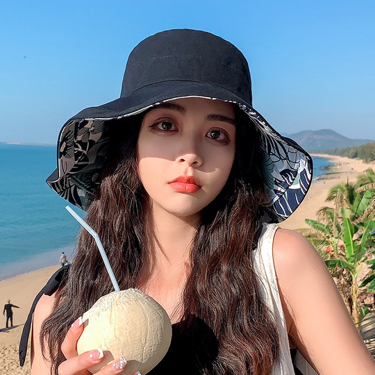 Internet celebrity double-sided fisherman hat women's summer Korean version face-covering large brim sun hat sun protection UV sun hat