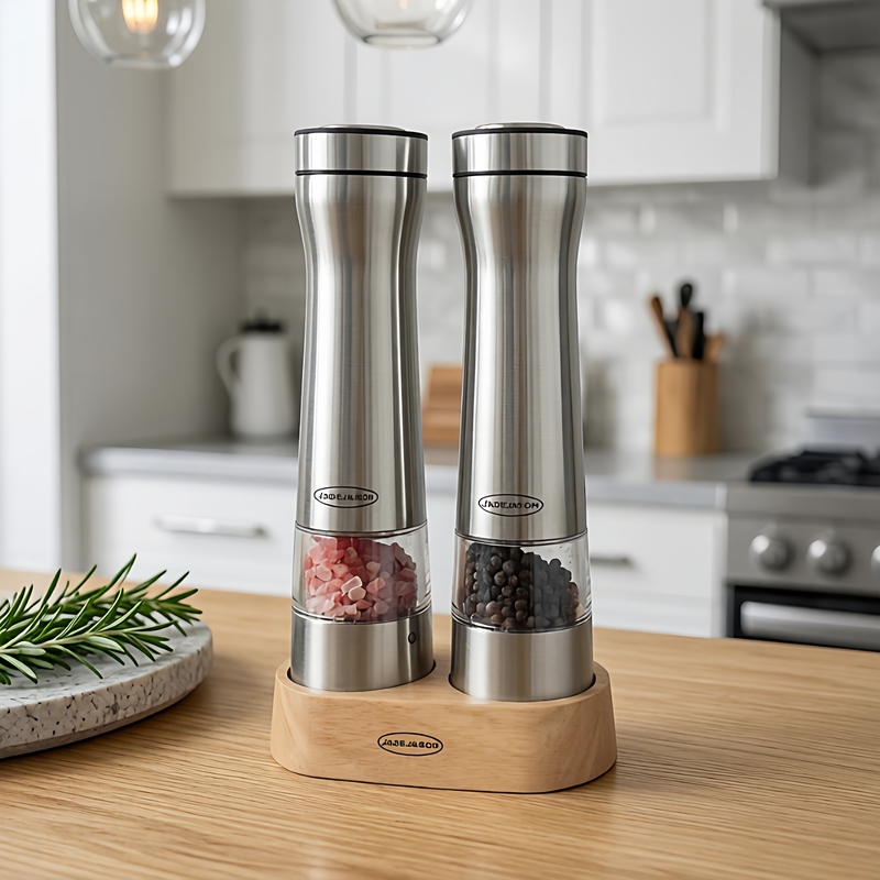 In-Stock Uk Jadejason Stainless Steel Electric Grinder Salt and Pepper Grinder 2-Piece Set