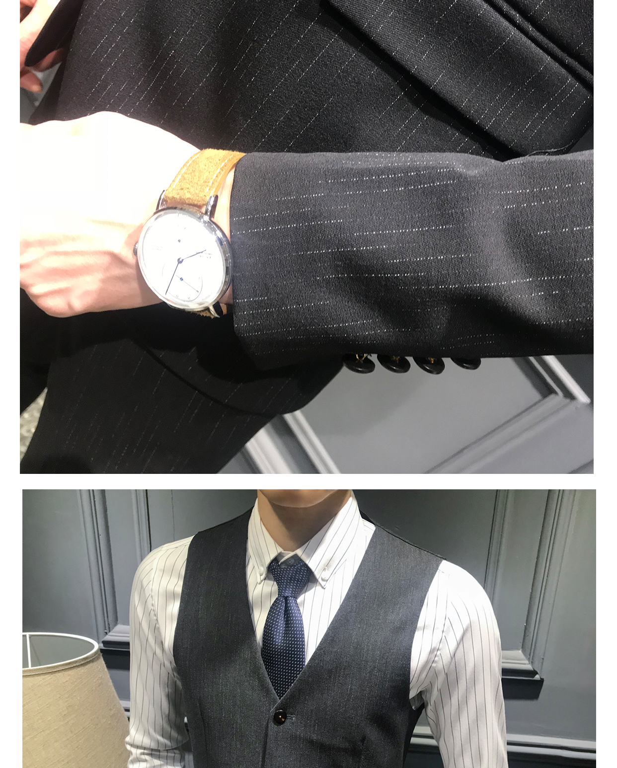 Bộ đồ mùa thu đông phù hợp với xu hướng đẹp trai ba mảnh bộ vest nam trẻ trung