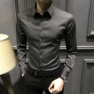 High-End Men's Long-Sleeved Shirt, New Style, Warm, Classy, Stylish Business Shirt, Slim Fit, Fleece-Lined, Wrinkle-Free Men's Clothing