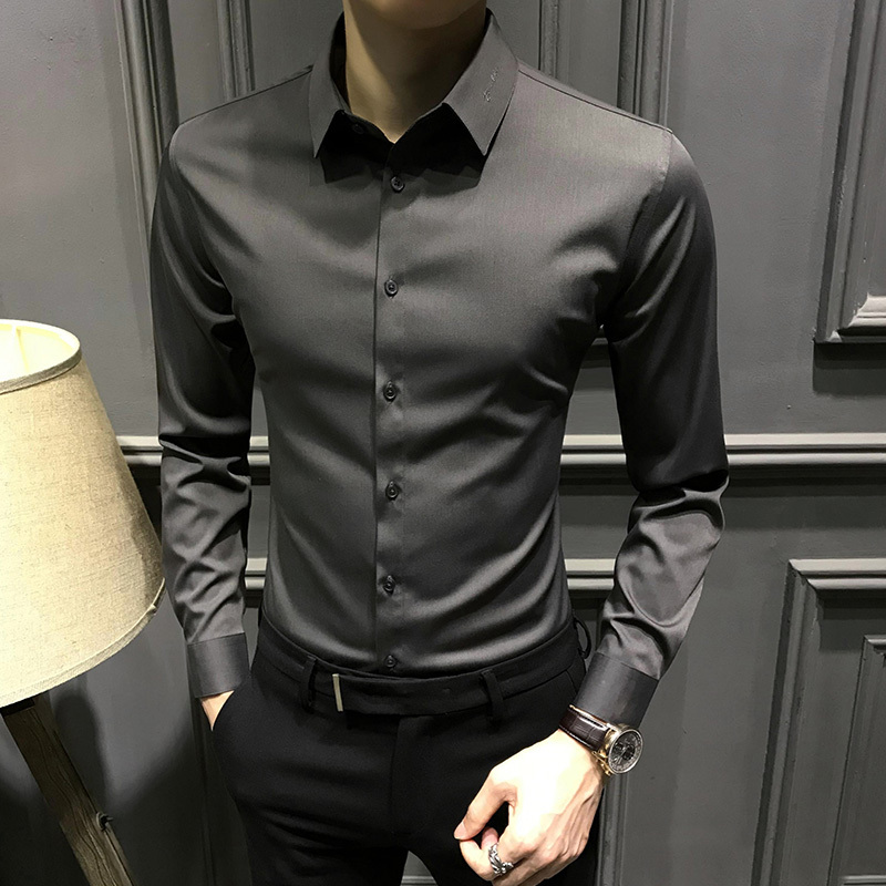 High-End Men's Long-Sleeved Shirt, New Style, Warm, Classy, Stylish Business Shirt, Slim Fit, Fleece-Lined, Wrinkle-Free Men's Clothing