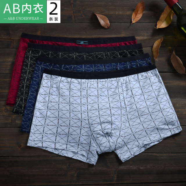 2 pairs of AB men's underwear, recycled bamboo fiber, breathable, thin, elastic, close-fitting, antibacterial, mid-waist, U-convex boxer pants Y209