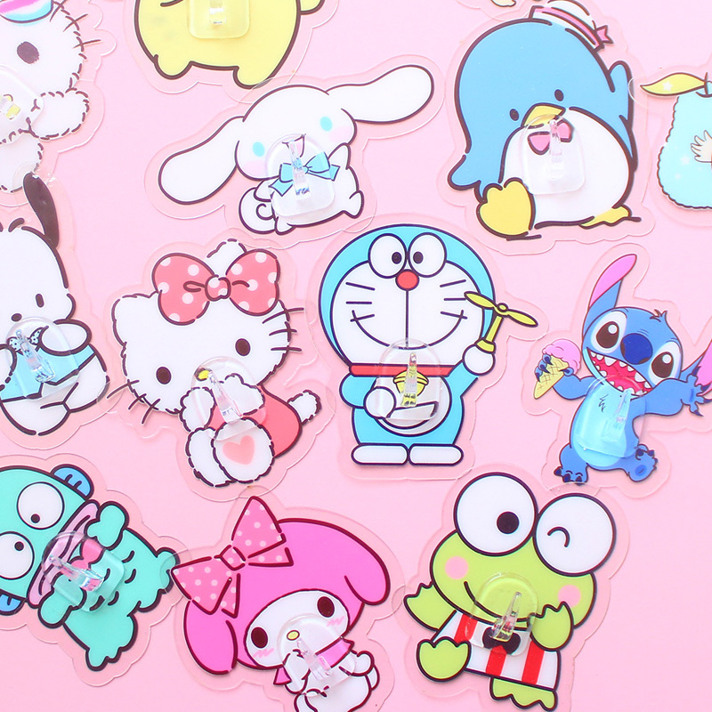 Cartoon Sticky Hooks, Cute and Girly, for Home Use, No Need to Drill, Strong Adhesive, Heavy-Duty, Wall-Mounted, Behind Door, Dormitory, Traceless Hooks