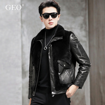 (Mink fur) Mink fur jacket mens genuine leather goatskin jacket mink fur jacket 2024 winter new style
