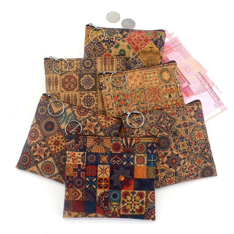 Retro Real Wood Grain Print Coin Purse Casual Nostalgic Clutch Bag Bark Cork Grain Coin Bag Key Small Square Bag