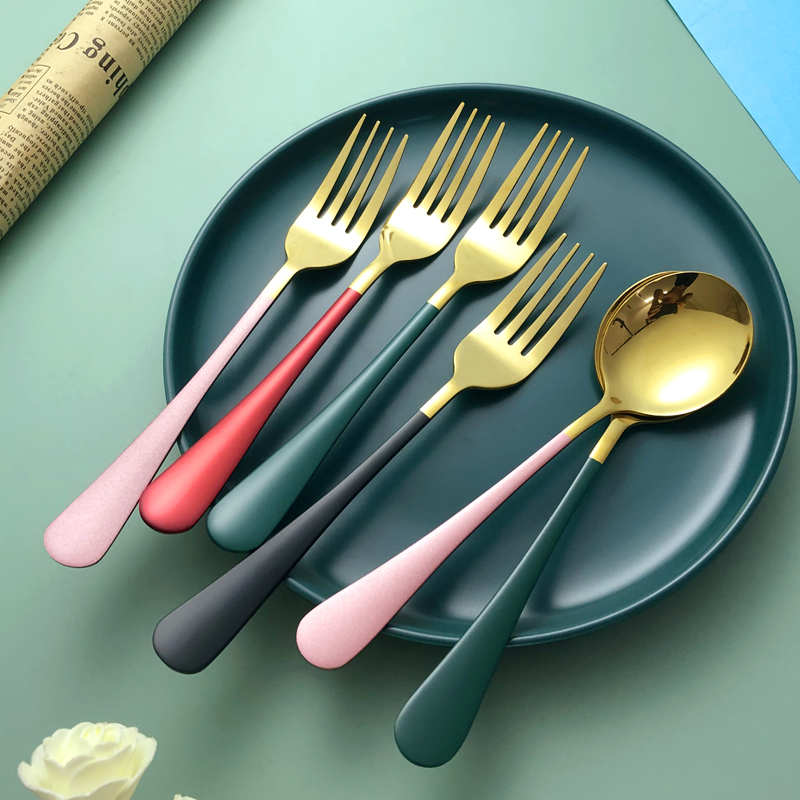 ins Nordic home long handle eat noodles Western fork stainless steel fork pasta salad steak fork fork spoon fork 2 piece set