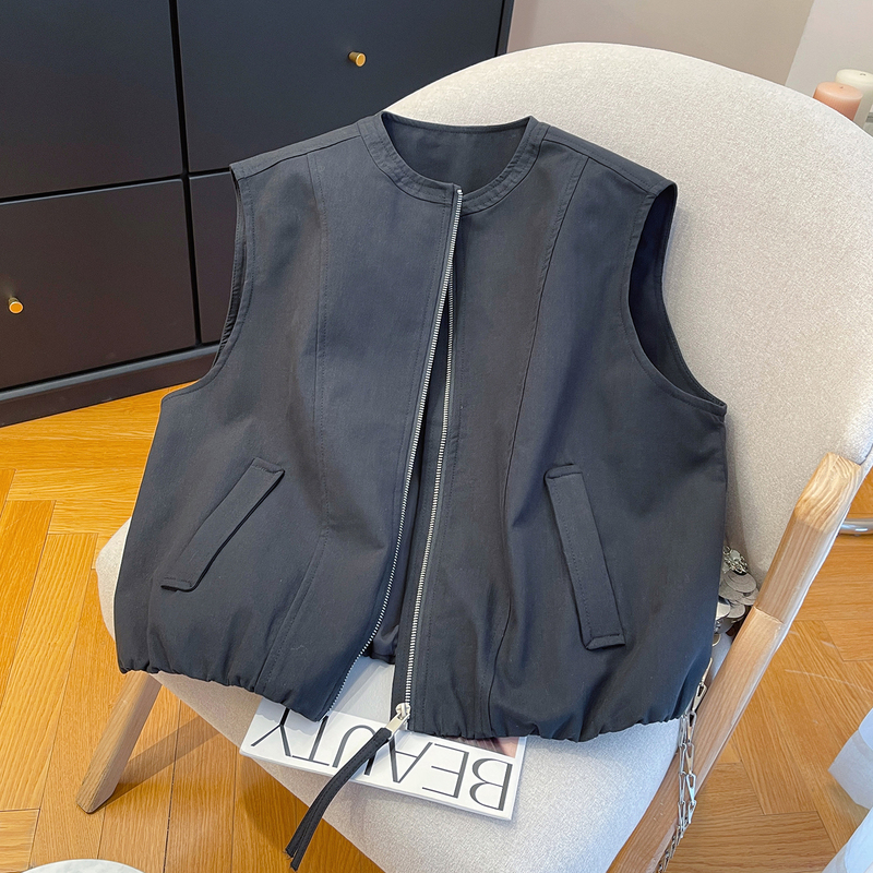 Workwear Simple Solid Color Vest for Women 2026 Autumn Zipper Open Front Layered Sleeveless Outerwear Round Neck Vest Waistcoat Workwear Simple Solid Color Vest for Women 2026 Autumn Zipper Open Front Layered Sleeveless Outerwear Round Neck Vest Waistcoat