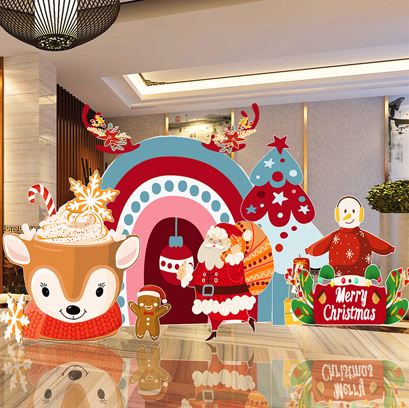 Christmas scene layout decoration kindergarten shopping mall store activity theme atmosphere photo balloon background kt board