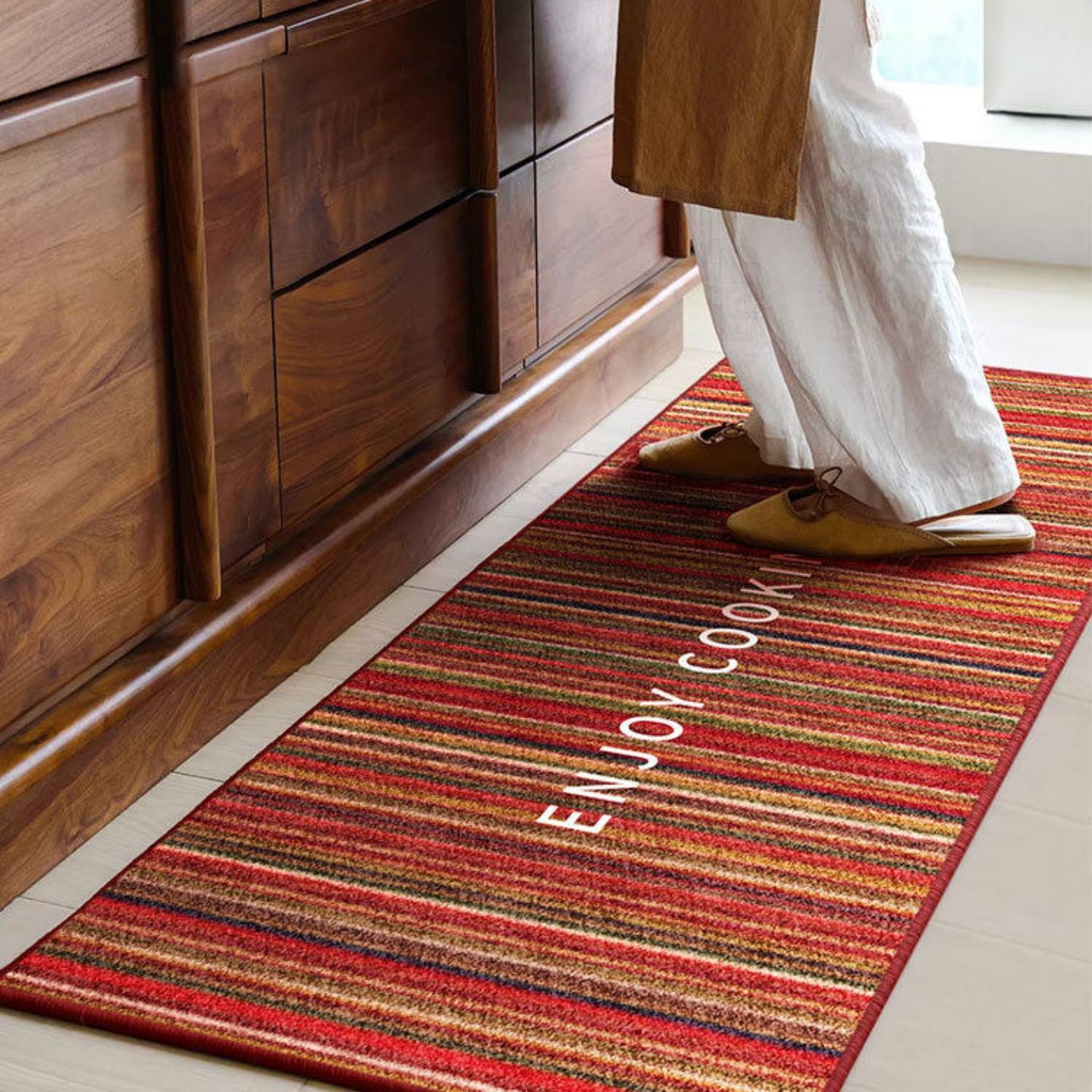 Linen kitchen non-slip, oil-absorbent and wash-free floor mat