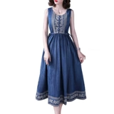 Скандинавская джинсовая юбка, этническое пляжное платье, скандинавский стиль, коллекция 2021, этнический стиль