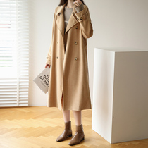 2021 new womens trench coat long suede temperament Korean loose coat gentle Hepburn wind autumn and winter