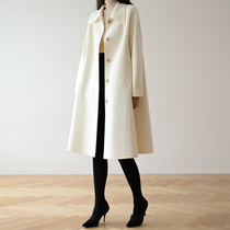 2021 autumn and winter new double-sided tweed coat womens long cloak cashmere small hairy jacket D335