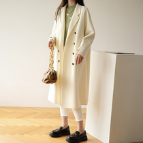 2021 New woolen coat womens long style gentle cocoon type Hepburn style double woolen coat winter coat