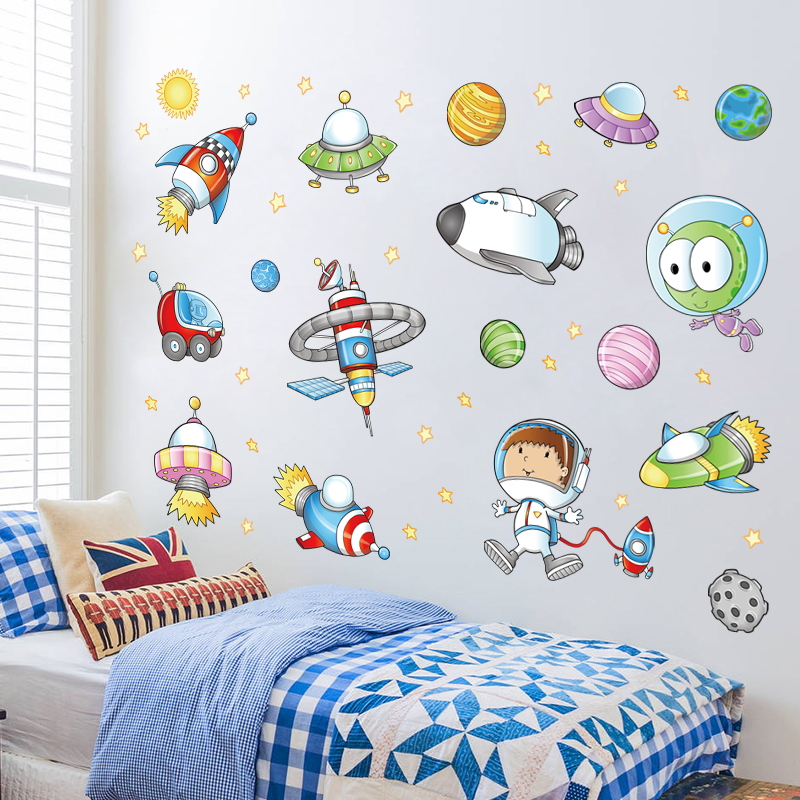 Boy Bedroom Bedside Wall Wall Stickers Children House Kindergarten Wall Deco space Far aviator Self-adhesive wallpaper