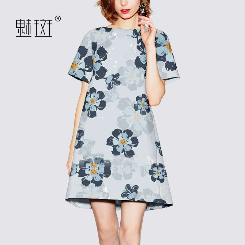 Charm spot fashion temperament ink wind printed short-sleeved dress 2021 summer new mid-rise slim A-line skirt
