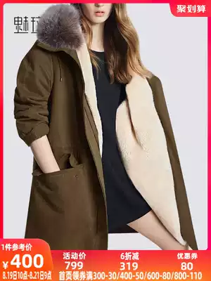 Charm spot 2021 Europe and the United States thickened and velvet large wool collar cotton coat mid-length winter jacket large size warm cotton clothing women's clothing