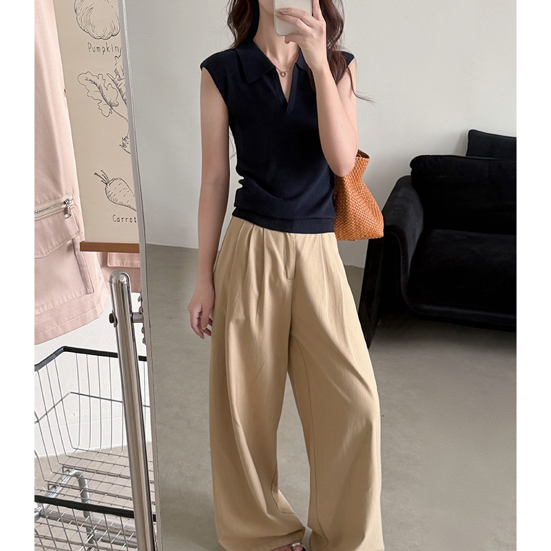 Summer Knitwear Women's Top Polo Collar Sleeveless Loose Short-Sleeved T-Shirt Breathable Versatile High-End Design Slimming Summer Knitwear Women's Top Polo Collar Sleeveless Loose Short-Sleeved T-Shirt Breathable Versatile High-End Design Slimming