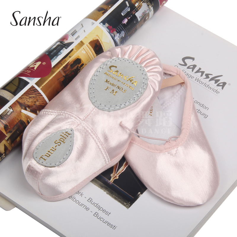 Sansha sansha Children's dance shoes Soft bottom ballet Practice Shoes Satin two bottoms Cat Paw Shoes NO 5S