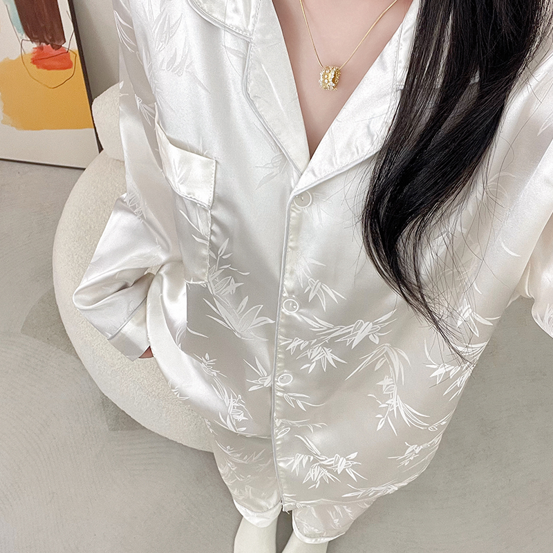 Spring and Autumn Long-Sleeved Ice Silk Pajamas for Women, Plus Size, Fat Mm, 100kg High-End Silk Home Wear Set