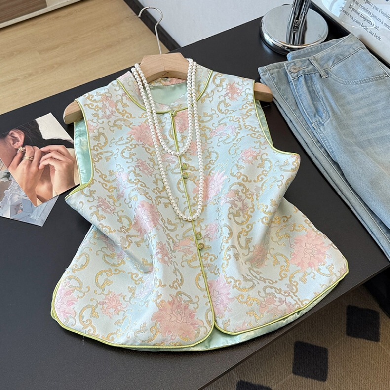 New Chinese-Style Improved Hanfu Vest for Women, Spring and Autumn New Model, Ancient Style Green Sleeveless Vest, Tang Suit Top