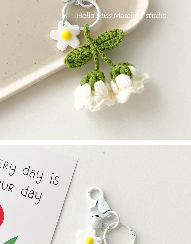 Брелок 兰铃花手工编织钥匙圈 毛线钩针挂饰 永生花小兔子造型饰品 女款花朵造型配件