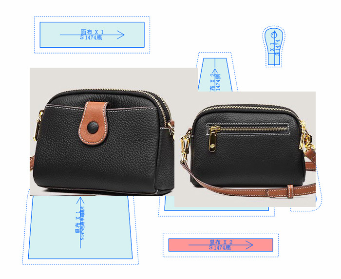 S1474 Double Zipper Crossbody DIY Fabric Making Bag Pattern Cutting 1:1 Kraft Paper Pattern Is Not a Bag Lubyfeif