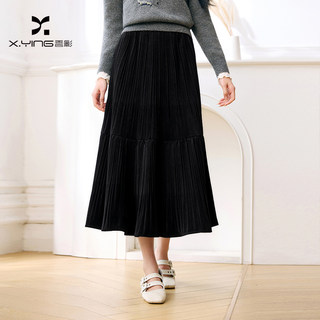 [Exclusive for Wukong Fans]Xiangying Black Pleated Skirt for Women 2025 Winter New Style Large Flare Skirt