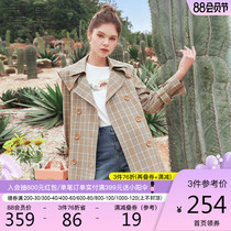 Xiangying windbreaker womens mid-length 2021 spring and autumn new Korean loose British style casual double-breasted plaid jacket