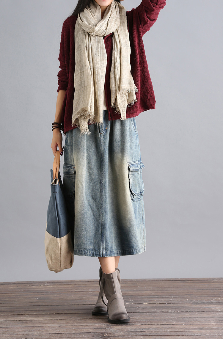 2019 mới hoang dã bốn mùa có thể mặc cotton kích thước lớn retro văn học fan hâm mộ váy denim váy nửa váy nữ - Váy chân váy tennis