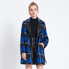 женское пальто 季候风毛呢外套拼接朋克风格的皮革轻时尚 搭配