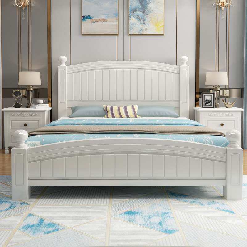 American solid wood bed modern minimalist double bed master bedroom 18 meters with cabinet bed oak white light luxury single household